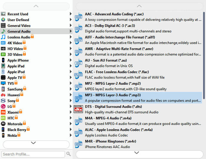 Velg Output Audio Format