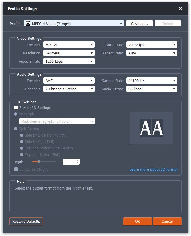 Adjust Output Profile Parameters