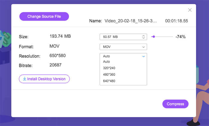 Tukar resolusi video