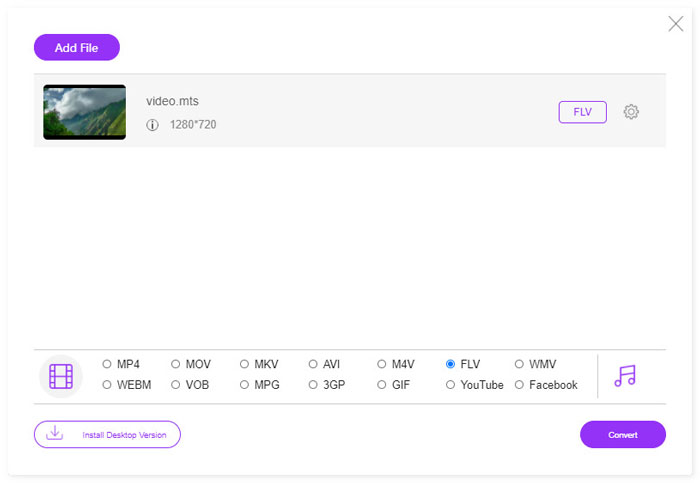 Convert MTS to FLV Online