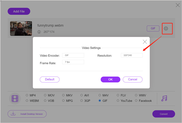 Converteix Webm a gif en línia gratuïtament