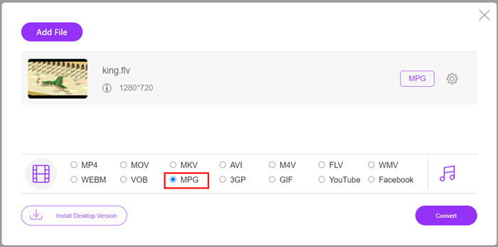 FLV a MPG en línia