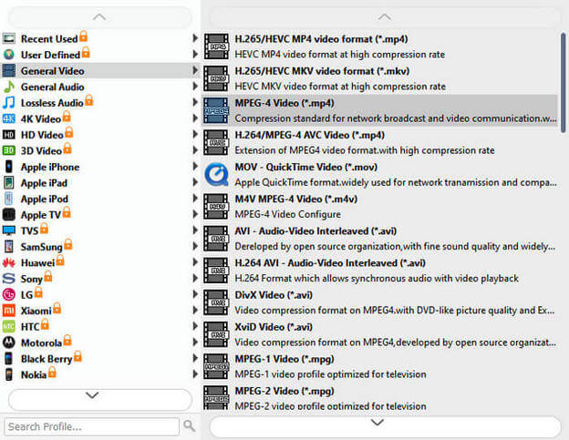 Valitse Output Format