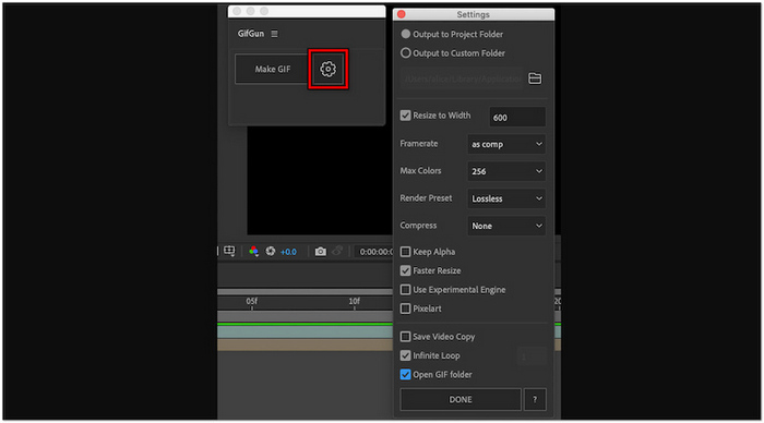 Loop Gif After Effects Export Choose Gear