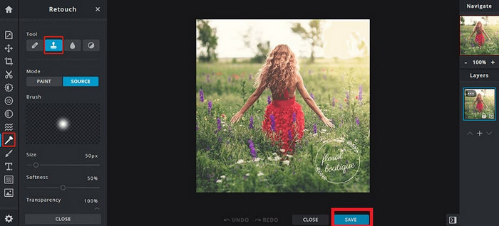 הסרת סימן מים ב-Pixlr, שמירה