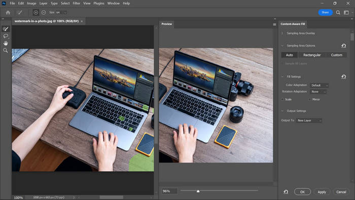 Photoshop: Wasserzeichen entfernen (inhaltsbasierte Bearbeitung)