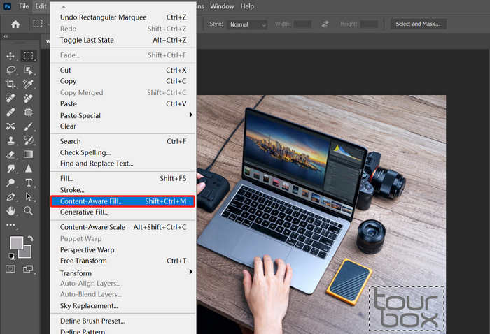 Photoshop: Wasserzeichen entfernen (Rechteckige Auswahl)