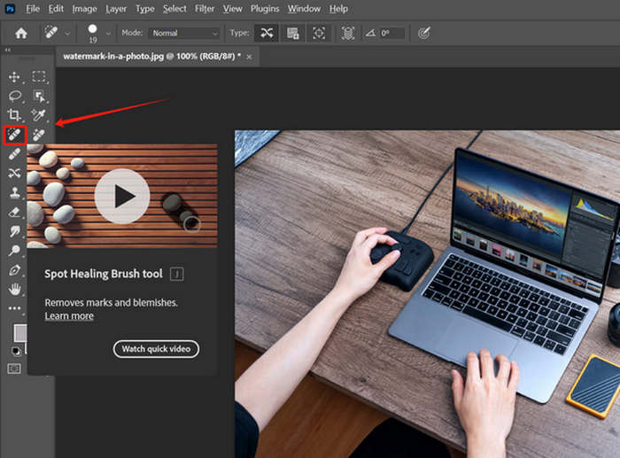 Photoshop Wasserzeichen entfernen Bereichsreparaturpinsel