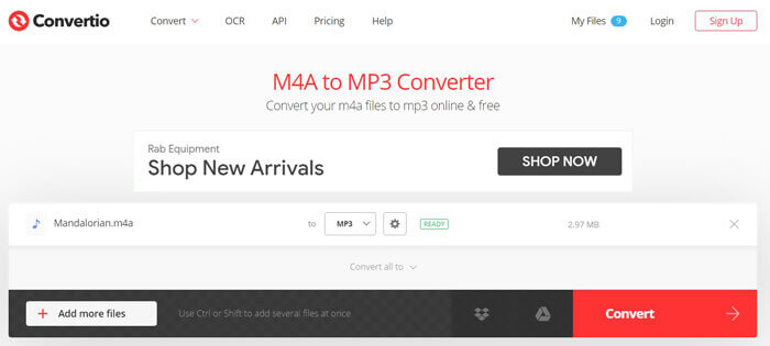 Add M4A to Online Audio Converter