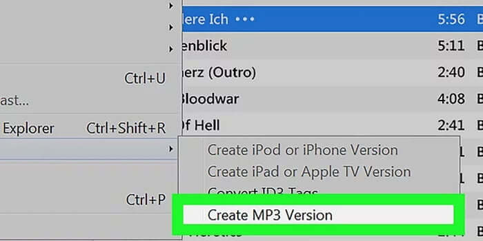 iTunes Create MP3 Version