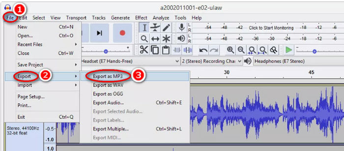 Exportați ca MP3 Audacity