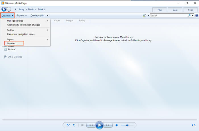 פתח את Windows Media Player