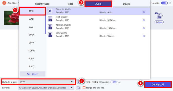 Conversión de WMV a MP3 FVC seleccionada por Vcu