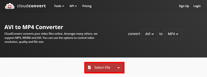 AVI do MP4 Cloudconvert Přidat soubor