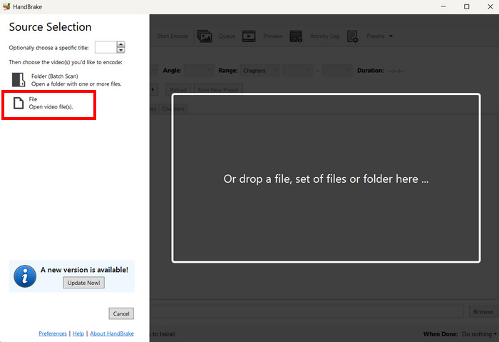 Přidání souboru ruční brzdy z AVI do MP4