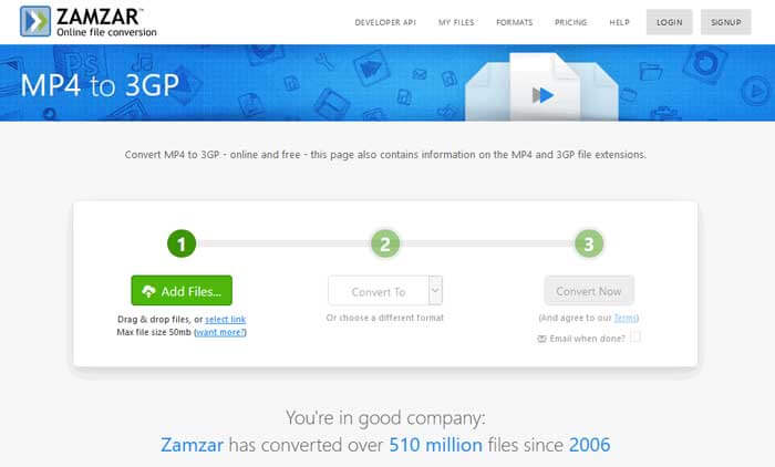 Zamzar إضافة الملفات