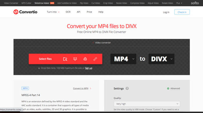 Convertio MP4 în Divx