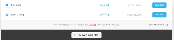 Download converted mpeg files online