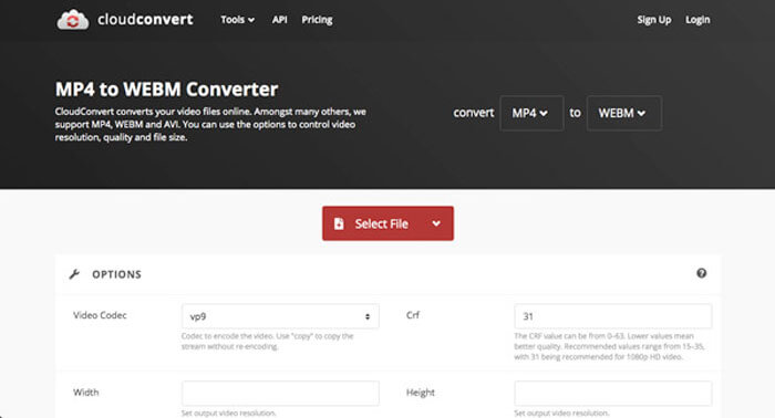 Cloudconver MP4 إلى Webm