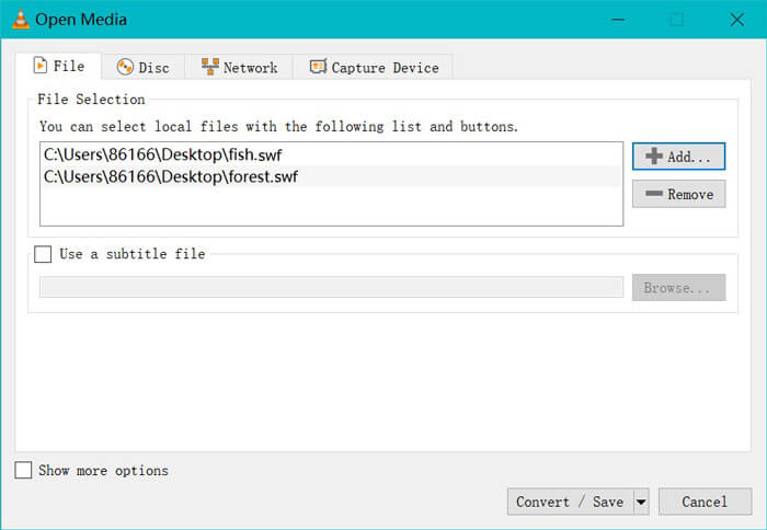 Add SWF Files in VLC