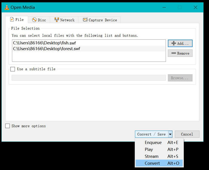 Seleccione Convertir en VLC