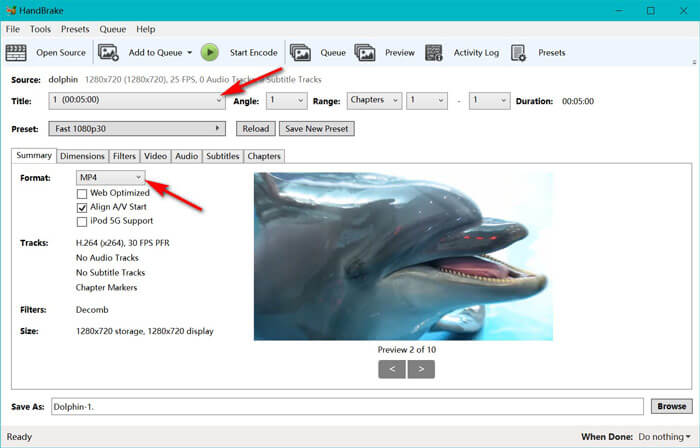 การตั้งค่าเอาต์พุต mp4 แบบกำหนดเองใน Handbrake