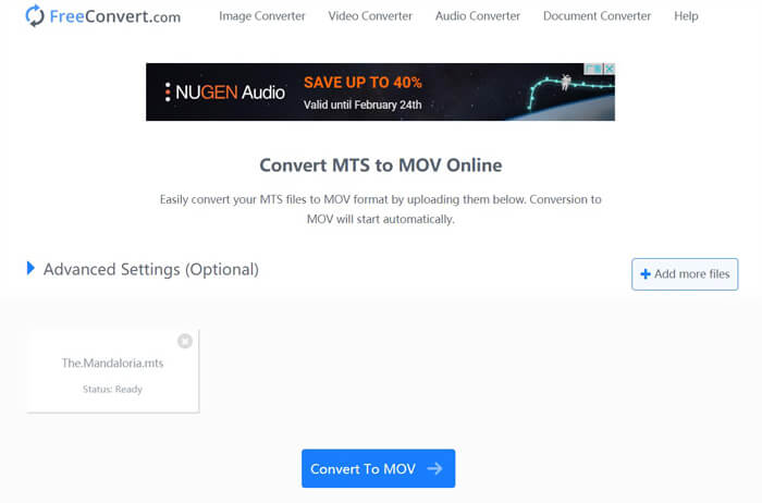 MTSをMOVにFreeconvert