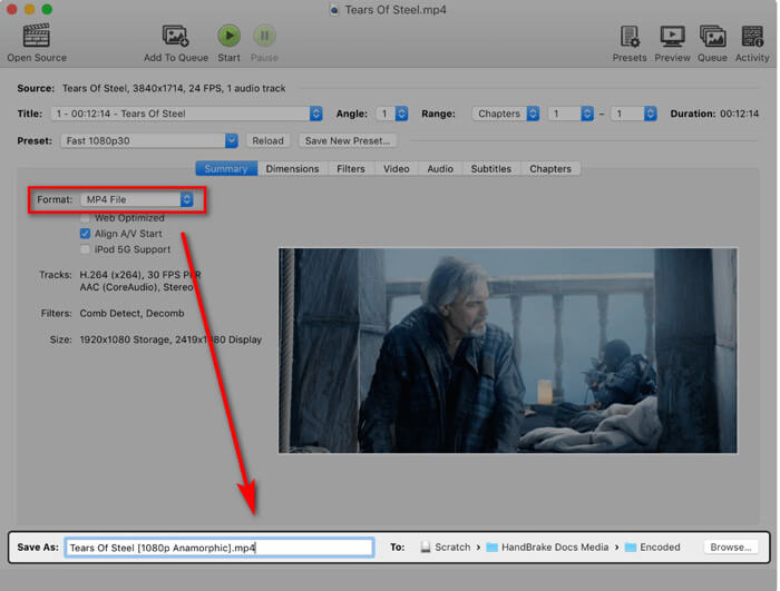 แปลง MXF เป็น MP4 Handbrake