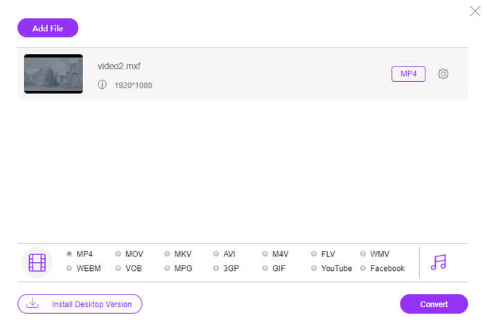 แปลง MXF เป็น MP4 ออนไลน์