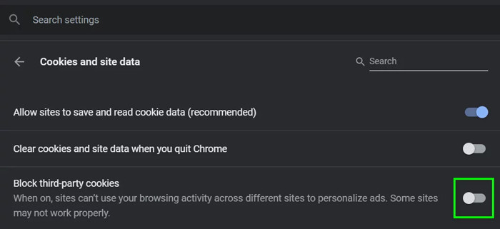 रद्द करें तृतीय पक्ष कुकीज़ को ब्लॉक करें