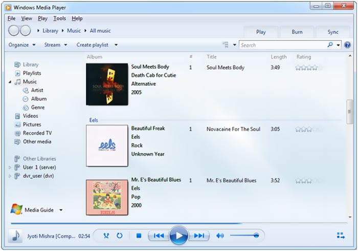 Windows Media Player riproduce mp3