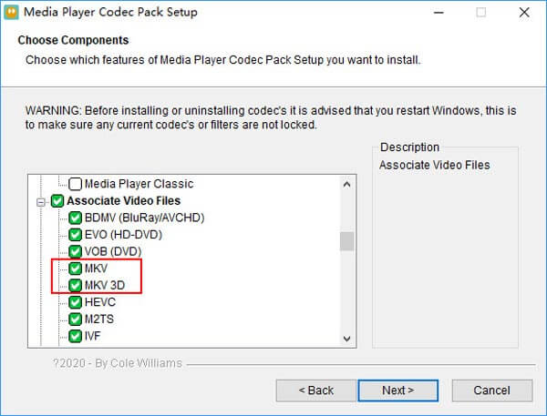 Instalar el paquete de código mkv de windows media player