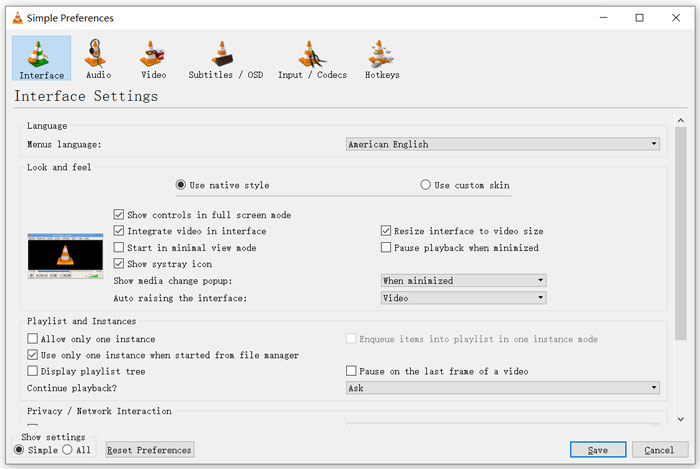 VLC Simple Preferences