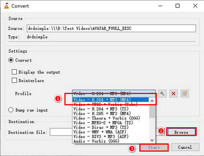 המרת DVD לפורמט H264 בחר פורמט