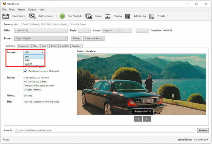 Копировать DVD в формате Handbrake