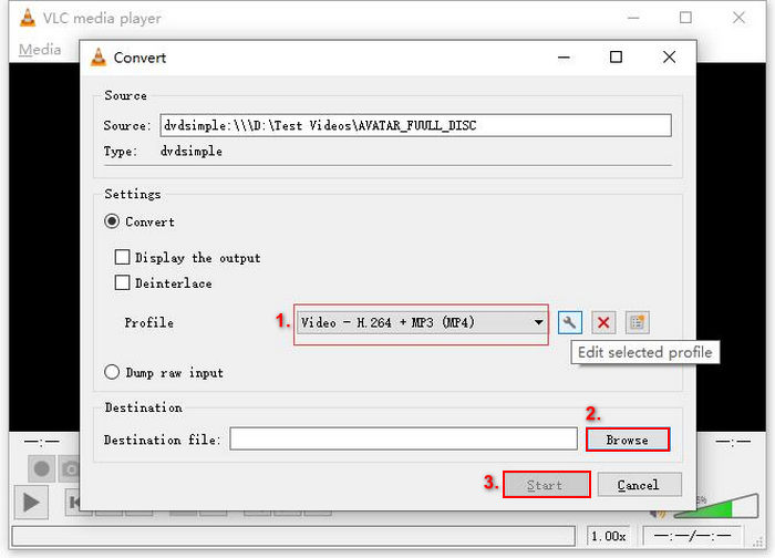 VLC Media Player Extraire un DVD Choisir Parcourir