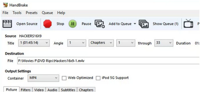 Интерфейс ручного тормоза MAC DVD Ripper