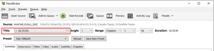 Extraire un DVD avec Handbrake - Choisir le titre