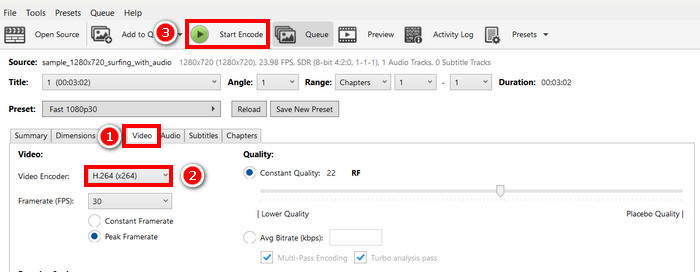 Extraction de DVD avec démarrage Handbrake Encode