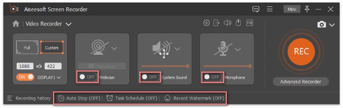 Configurações de gravação de vídeo