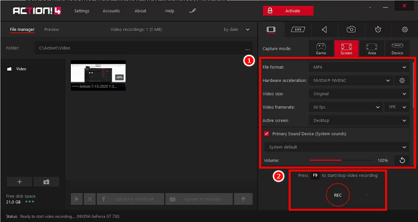 Eylem Ekran Kaydedici Video Ayarları