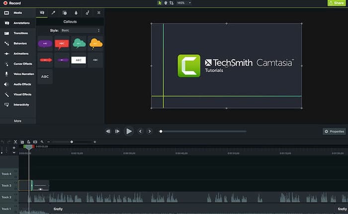 Camtasia ekran kaydedici arayüzü