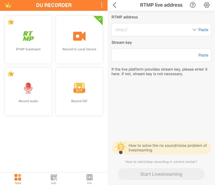 Livestream screen recording in du recorder