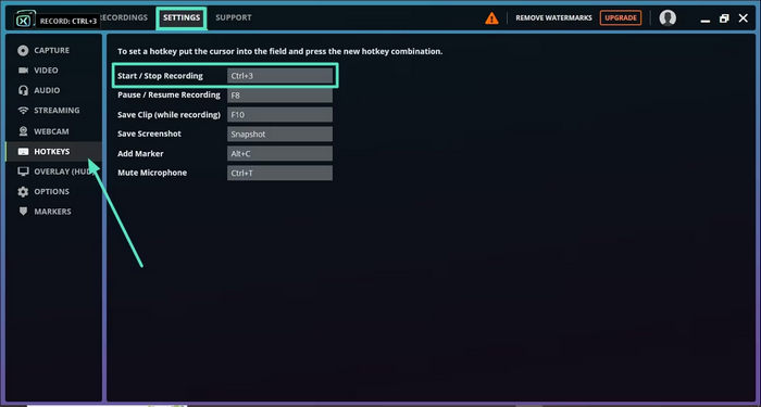 Configuration des raccourcis clavier de l'enregistreur de jeu FBX