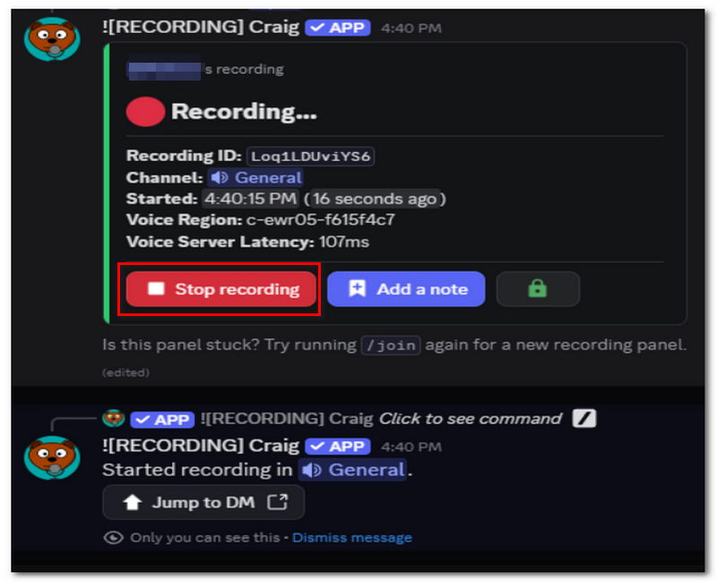 Click Stop Recording