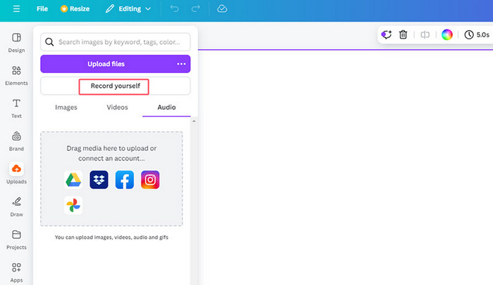 Εγγραφή ήχου σε Canva