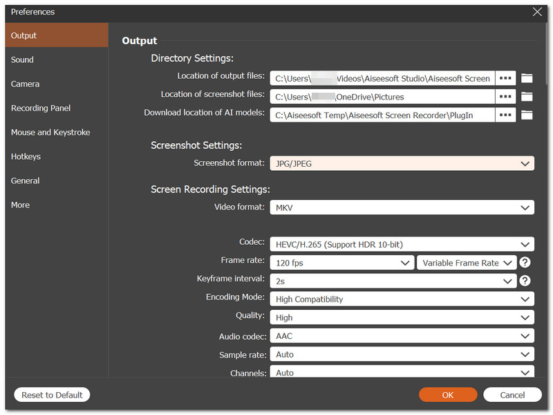 Adjust Record Settings