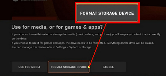 Gravar vídeo de jogos Xbox Formatar armazenamento