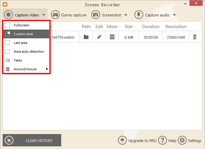 Icecream Screen Recorder Capture Mode