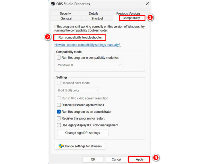 Εκτέλεση OBS Studio ως διαχειριστής